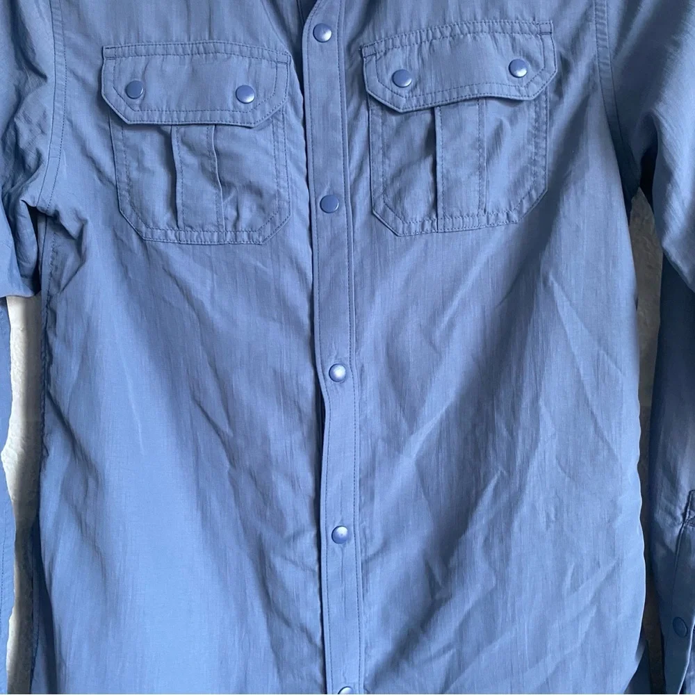 REI Co-op Kids' Sun Shirt Long Sleeve Blue Nylon Large ( 14-16) Gorpcore Button